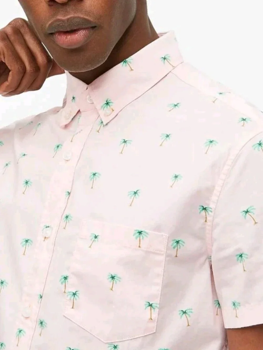 J.Crew Pink Short-Sleeve Slim Palm Tree Print Button Down Shirt